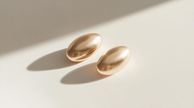 Two golden oval shapes on a white surface with shadows.