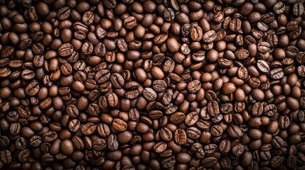 Fototapeta premium Dark Roasted Coffee Beans Spread on a Textured Wooden Surface