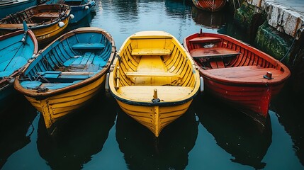 Obraz premium Colorful Boats Dockside Harbor Scene