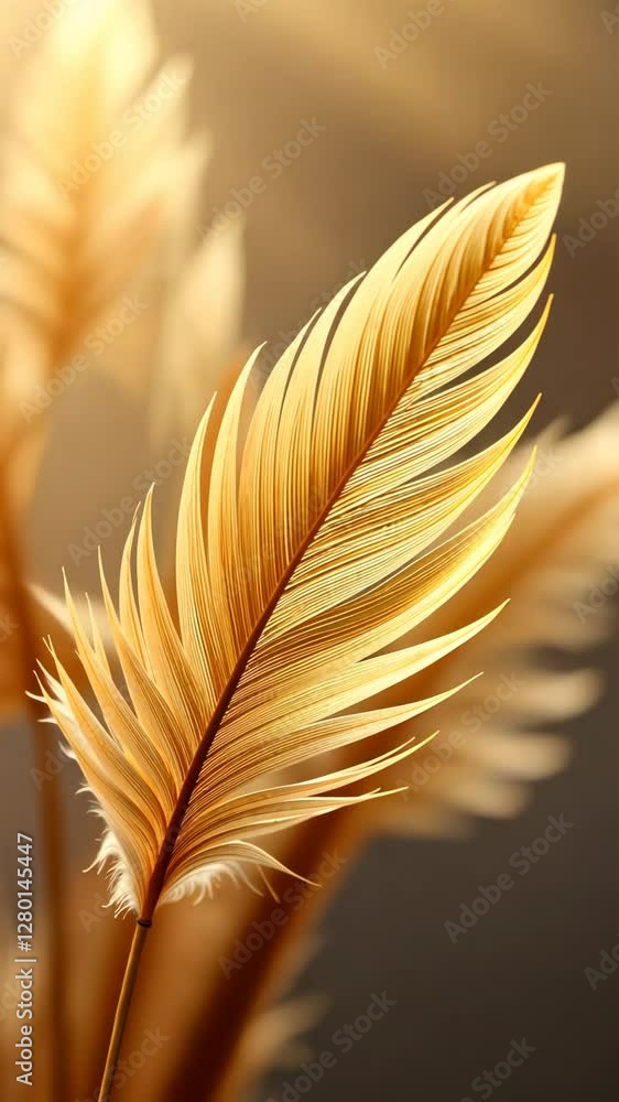 Aufkleber A feather with a yellow background and a lot of sparkles. The feather is the main focus of the image