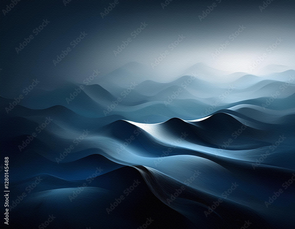Poster abstract blue and white waves create a fluid and calming background with a gentle, dreamy aesthetic.