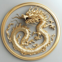 Golden Dragon Wall Decor, Asian Art, Circular Frame