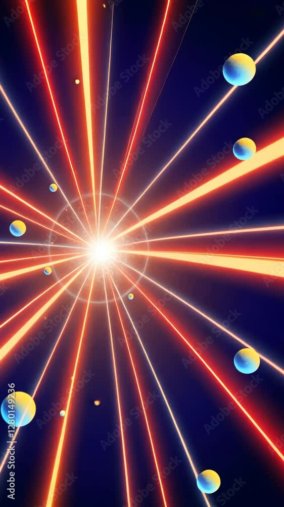Aufkleber a bright yellow star surrounded by a bunch of colorful planets. the planets are in different sizes a