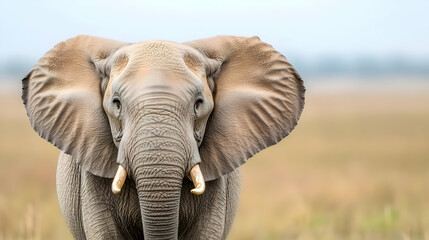 African elephant portrait, savanna background, wildlife photography, nature documentary