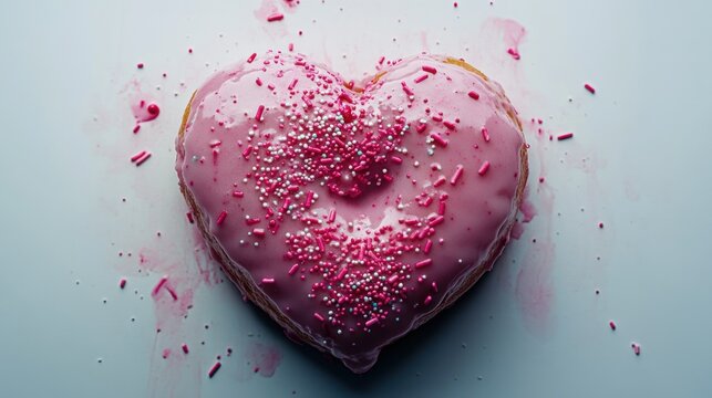delicious heart shaped donut with pink icing and sprinkles symbolizing sweet indulgence and romantic gestures