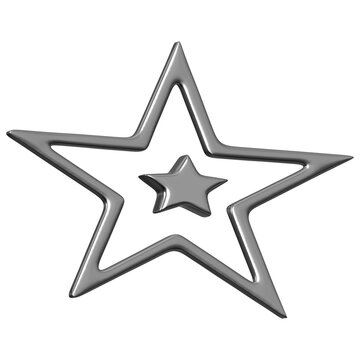 Y2K Silver Chrome Stars 3D PNG Transparent