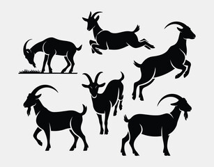 Fototapeta premium Simple Goat Silhouette Collection Vector Template