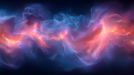 Obraz premium vibrant abstract visualization of swirling colors resembling cosmic nebula, with dynamic waves of blue and orange hues creating sense of motion and energy