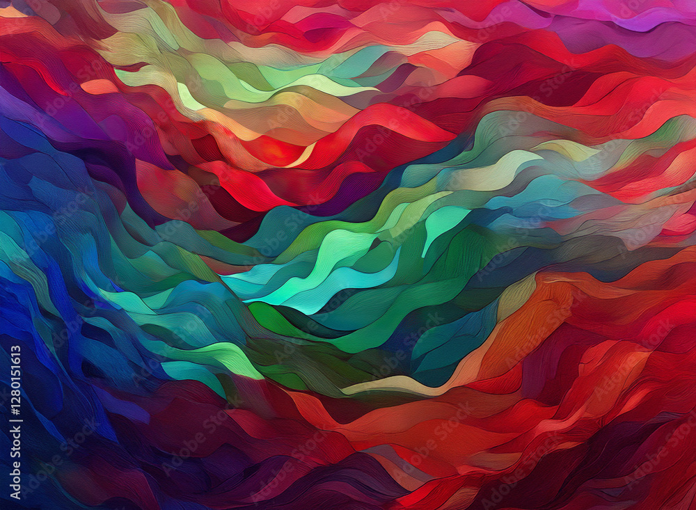 Poster vibrant waves of color create an abstract background. fluid and dynamic design with a rich palette o