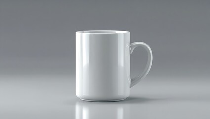 Fototapeta premium White ceramic mug, plain design, handle on side, glossy finish, studio lighting, reflective surface, minimalist, product photography, high resolution, 3D render, use for mockup