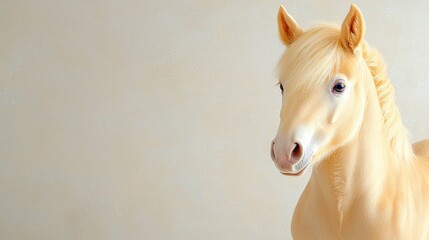 Palomino horse portrait, studio, beige background, equine beauty