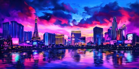 Las Vegas strip in Paradise, Nevada filled with casinos and resorts for vacations by tourists from around the world