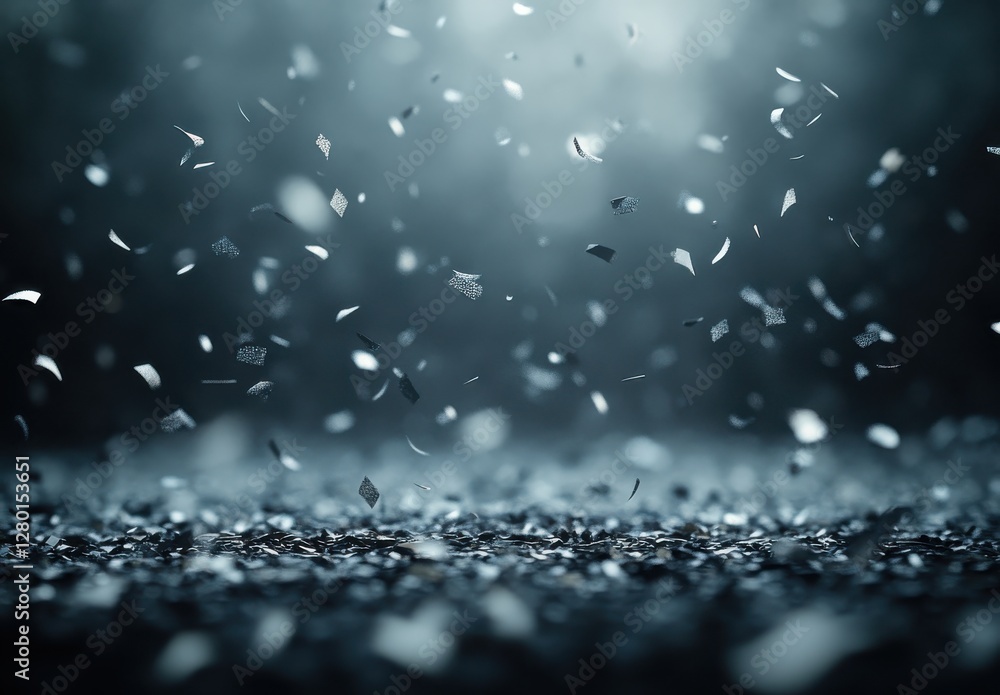 Poster ethereal background of floating confetti particles in soft ambient light creating a dreamlike atmosp
