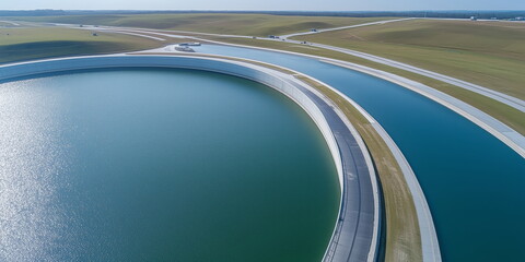 Fototapeta premium Water reservoir, water holding pool of water treatment and distribution facility.