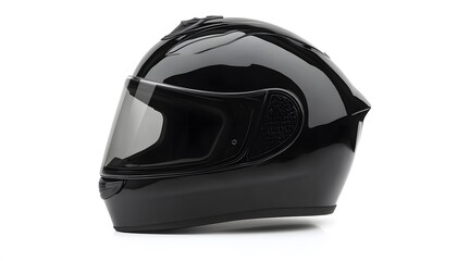 Obraz premium Glossy black motorcycle helmet with clear visor on white