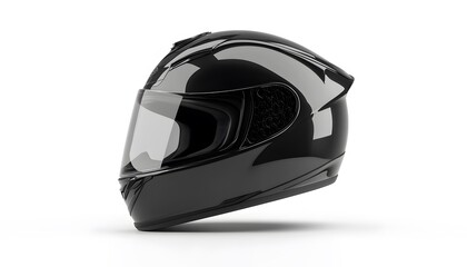 Fototapeta premium Glossy black motorcycle helmet with clear visor on white