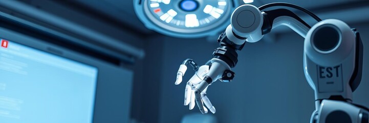 Robotic arms working in surgery room performing precision surgical procedures, automation, innovation