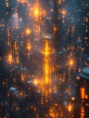 Obraz premium A digital cityscape of glowing cubes in a cyberpunk style with cinematic lighting