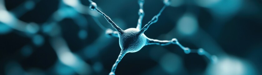 A close-up view of a neuron, showcasing its intricate structure and connections, set against a blue background that emphasizes its scientific importance.