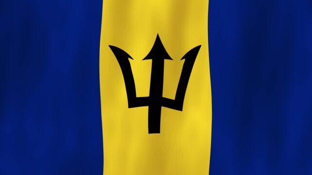 Barbados flag country animation 3D symbol design waving in wind movement national patriotism world culture emblem banner Island Caribbean trident blue yellow black