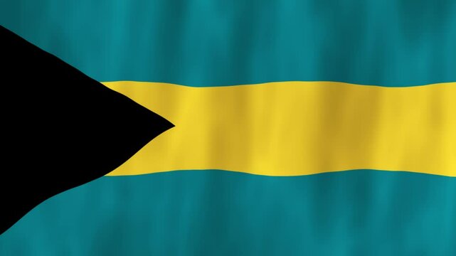 Bahamas flag country animation 3D symbol design waving in wind movement national patriotism world culture emblem banner Caribbean Atlantic Ocean black teal yellow