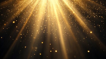 Golden light rays sparkle, dark background, celebratory design