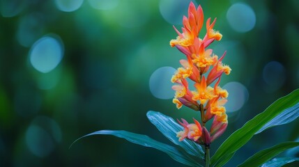 Vibrant orange and yellow flower bloom against blurred green background