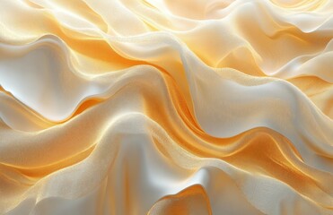 Obraz premium Flowing silk texture with soft waves and luminous shine in warm golden and white colors creating an elegant and luxurious fabric background