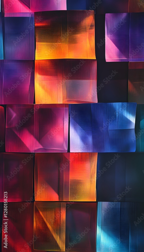 Poster vibrant colorful squares displaying light and shadow patterns artistically