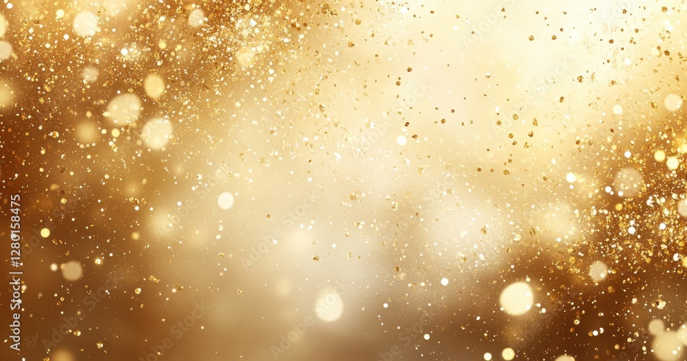 Poster glimmering gold particle background with soft bokeh effect for elegant design and festive decoration
