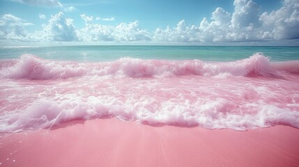 Fototapeta premium Pink Beach Waves, Tropical Paradise, Ocean View, Perfect Vacation