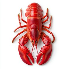 Single Red Cooked Crayfish Isolated on a White Background in a Studio Shot