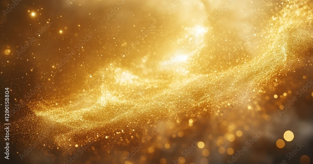 Aufkleber glimmering golden cosmic background with sparkles and light reflections in a dark atmosphere for abs