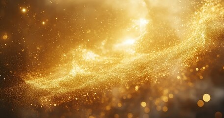 Glimmering Golden Cosmic Background with Sparkles and Light Reflections in a Dark Atmosphere for Abstract Imagery and Art Projects
