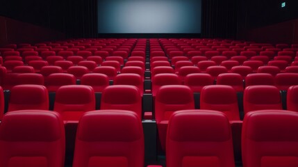 Naklejka premium Empty movie theater with red seats and large screen