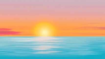 Obraz premium A serene sunset over calm waters, featuring vibrant orange, pink, and blue hues reflecting on the surface.