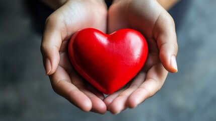 Obraz premium Hands holding red heart symbolizing love, care and compassion