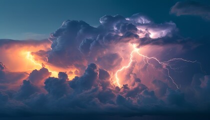 Lightning strikes amidst dramatic clouds nature's fury skies thunderstorm atmospheric phenomenon