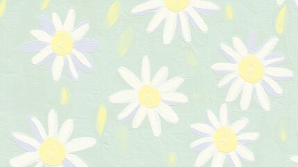 A soft, pastel background featuring cheerful daisies with white petals and yellow centers, creating a fresh and uplifting floral pattern.