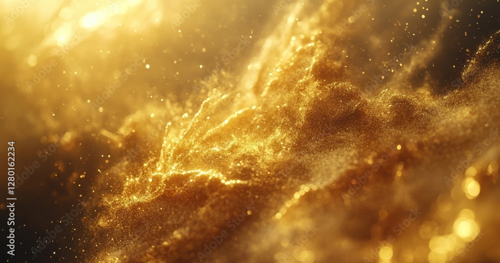 Poster golden abstract light particles flowing in dreamy dark environment creating a magical and enchanting