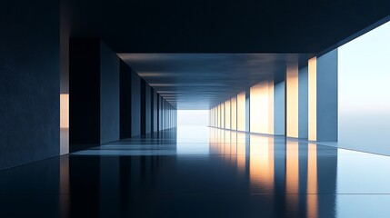 Fototapeta premium Modern corridor sunset view