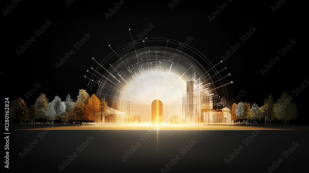 Poster abstract representation of architectural design with light effects