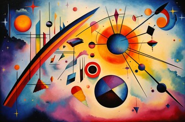 Abstract illustrations in Wassily Kandinsky style. Abstract painting with geometric shapes. AI generated.