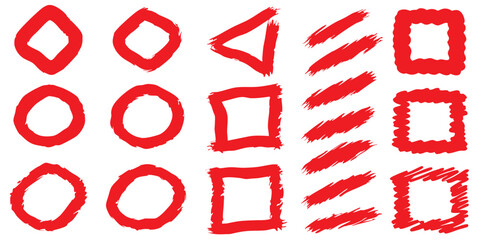 vector artwork features various hand-drawn elements such as red vector underlines, marker lines, squiggles, waves, circles, boxes, pen strokes, scratches, swishes, paint strokes, scribbles, and grunge