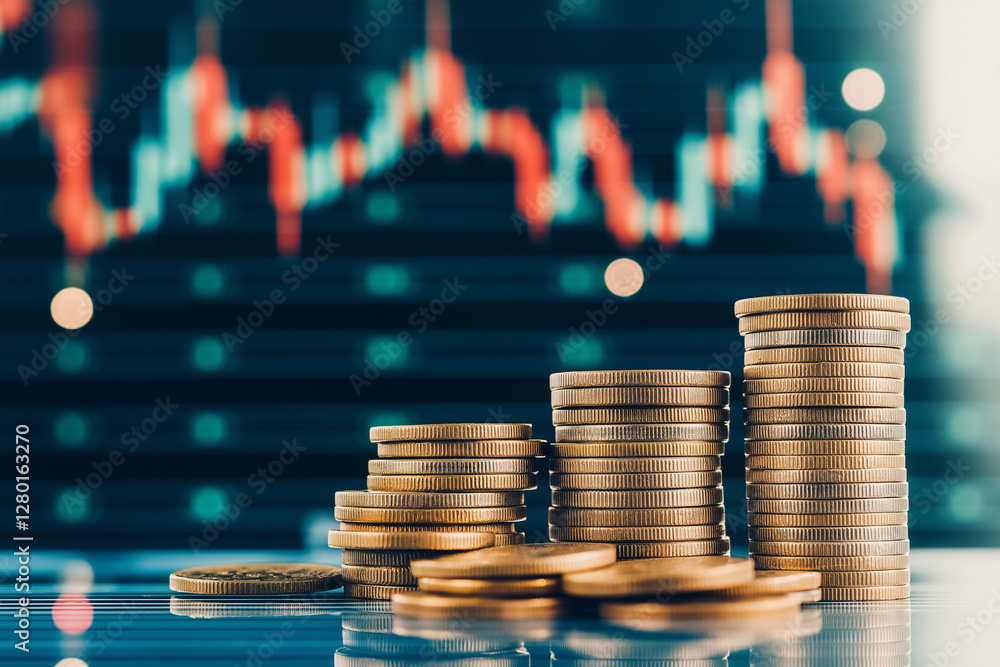 Poster financial growth: stacks of coins ascend in a visually appealing representation of financial progres