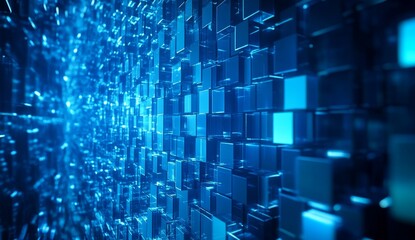 Obraz premium Abstract blue tech cubes wall, data flow