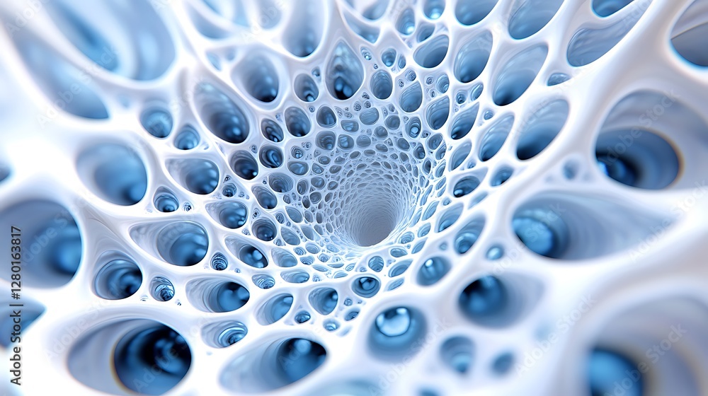 Aufkleber abstract 3d rendering of a tunnel like structure with a network of interconnected white organic form