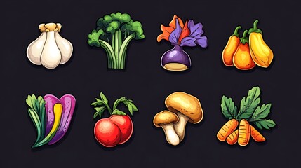 Vibrant Vegetable Icons: A Hand-Drawn Illustration Collection AI Generated