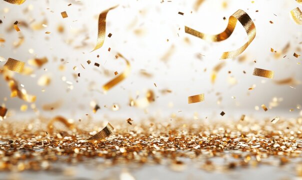 Golden confetti sparkling in the air, creating a festive atmosphere of celebration, joy, and elegance for special occasions and memorable events