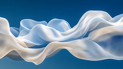Fluid Silk Drape: 3D Render of Flowing Fabric Against a Blue Sky AI Generated